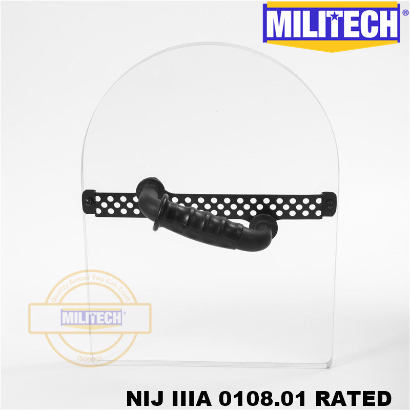 MILITECH® NIJ 0108.01 IIIA 3A Bulletproof Shield Hand Hold Ballistic Shield Tactical Police Ballistic Glass Arm Armor Shield