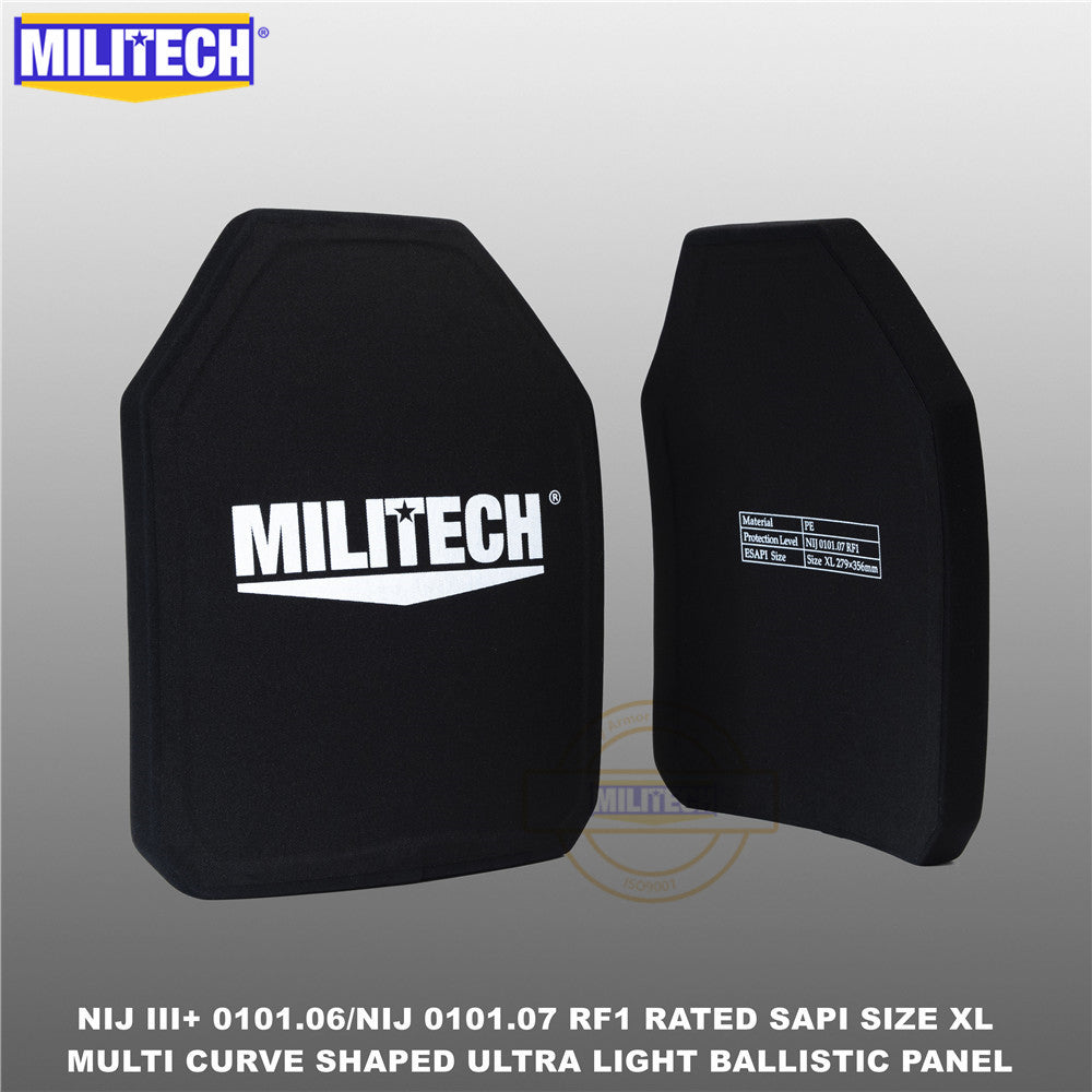 MILITECH® NIJ III+ 0101.06 / RF1 0101.07 Ultra Light Weight UHMWPE SAPI Ballistic Panels Pair Set