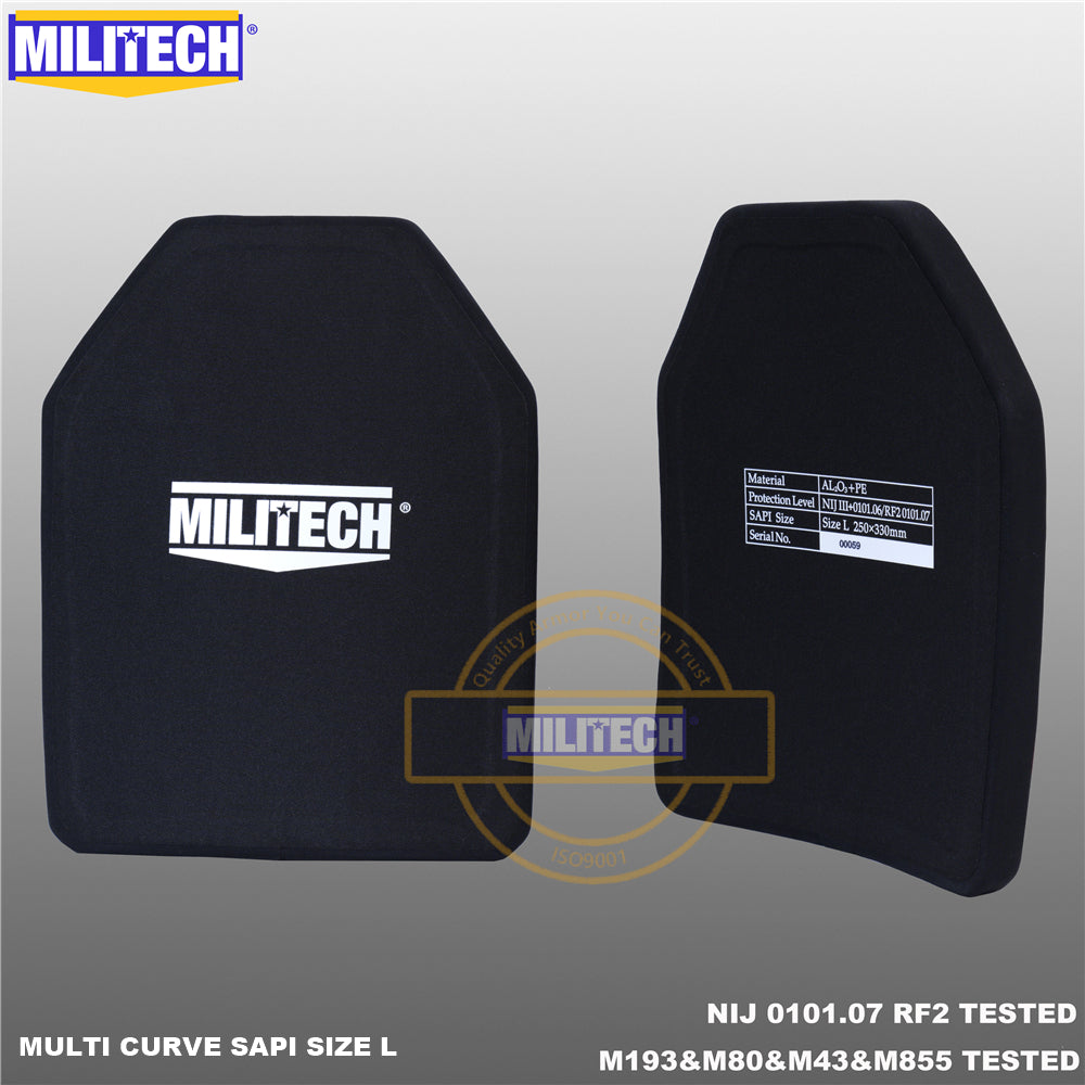 MILITECH® NIJ III+ 0101.06 / RF2 0101.07 SAPI Sized Multi Curve Ballistic Panels Pair Set