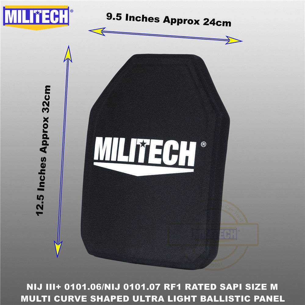 MILITECH® NIJ III+ 0101.06 / RF1 0101.07 Ultra Light Weight UHMWPE SAPI Ballistic Panels Pair Set