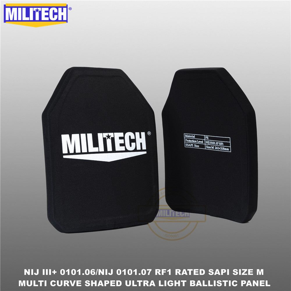 MILITECH® NIJ III+ 0101.06 / RF1 0101.07 Ultra Light Weight UHMWPE SAPI Ballistic Panels Pair Set